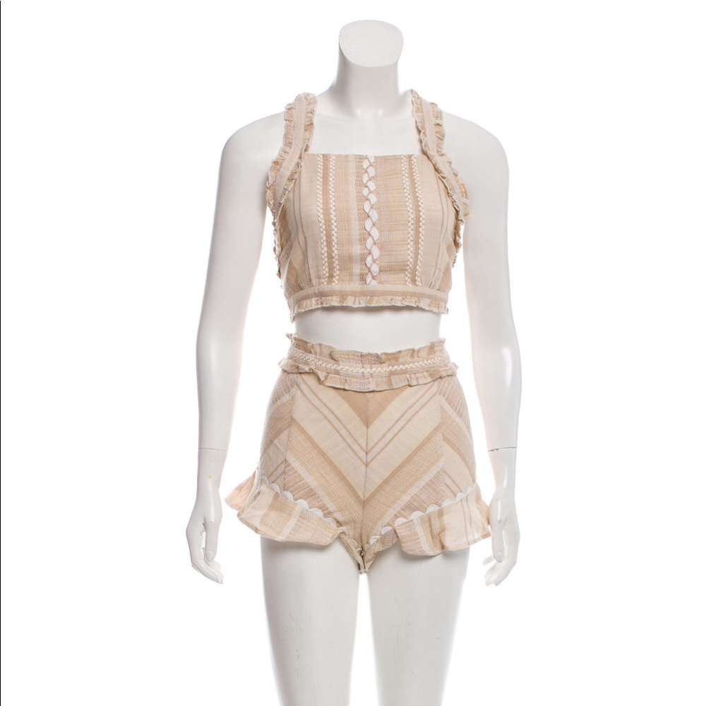 Red Carter Two Piece Set Tan Nude Embroidery